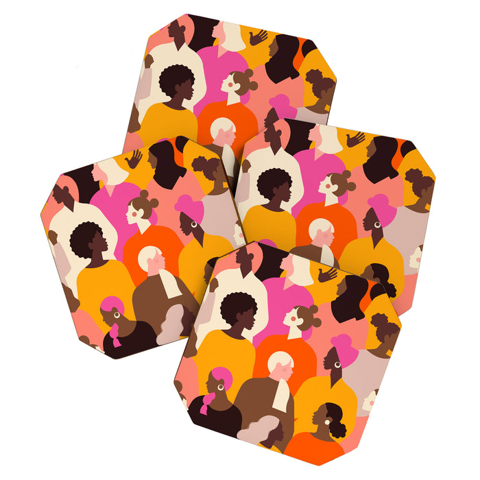 Female diverse faces pink Coaster Gallery Image 1