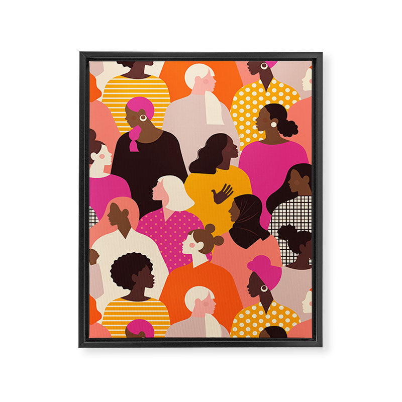 Female diverse faces pink Framed Canvas Print Gallery Image 8