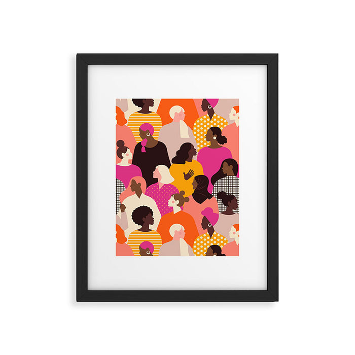Female diverse faces pink Framed Art Print Gallery Image 1