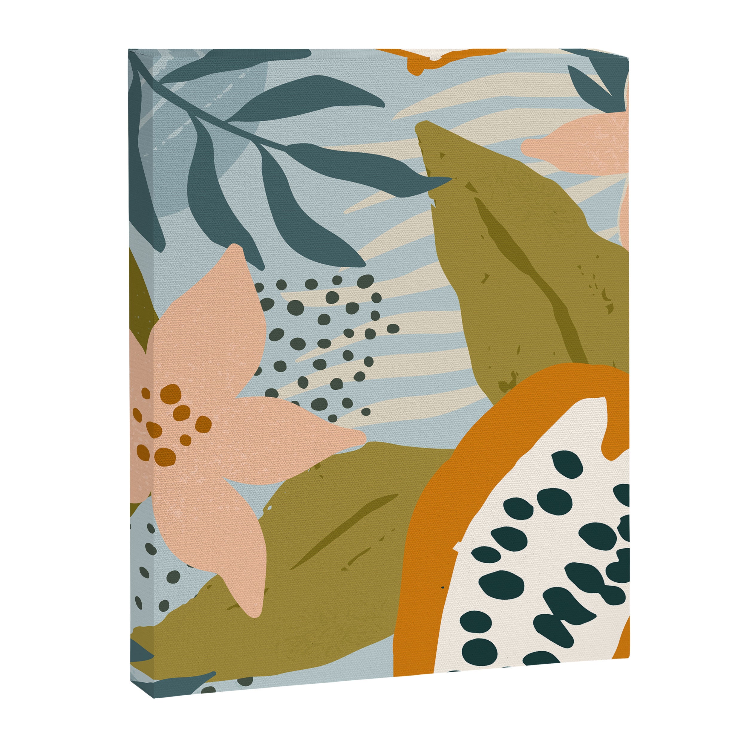 Modern exotic jungle cocoa beans, flowers and plants illustration Canvas Print Gallery Image 6