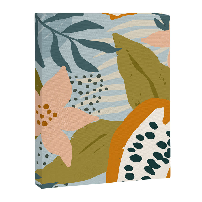 Modern exotic jungle cocoa beans, flowers and plants illustration Canvas Print Gallery Image 1