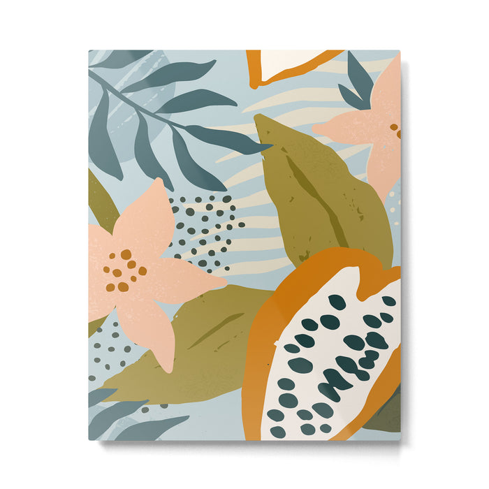 Modern exotic jungle cocoa beans, flowers and plants illustration Metal Print Gallery Image 1