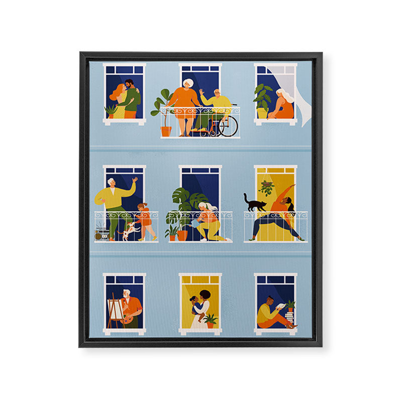 People on balconies Framed Canvas Print Gallery Image 6