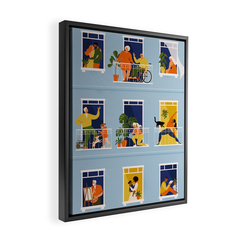 People on balconies Framed Canvas Print Gallery Image 2