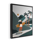 Single Fin Soul - Surfing Illustration with Longboard Balancing Surfer Girl Framed Canvas Print Gallery Image 2