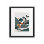 Single Fin Soul - Surfing Illustration with Longboard Balancing Surfer Girl Framed Art Print Gallery Image 5