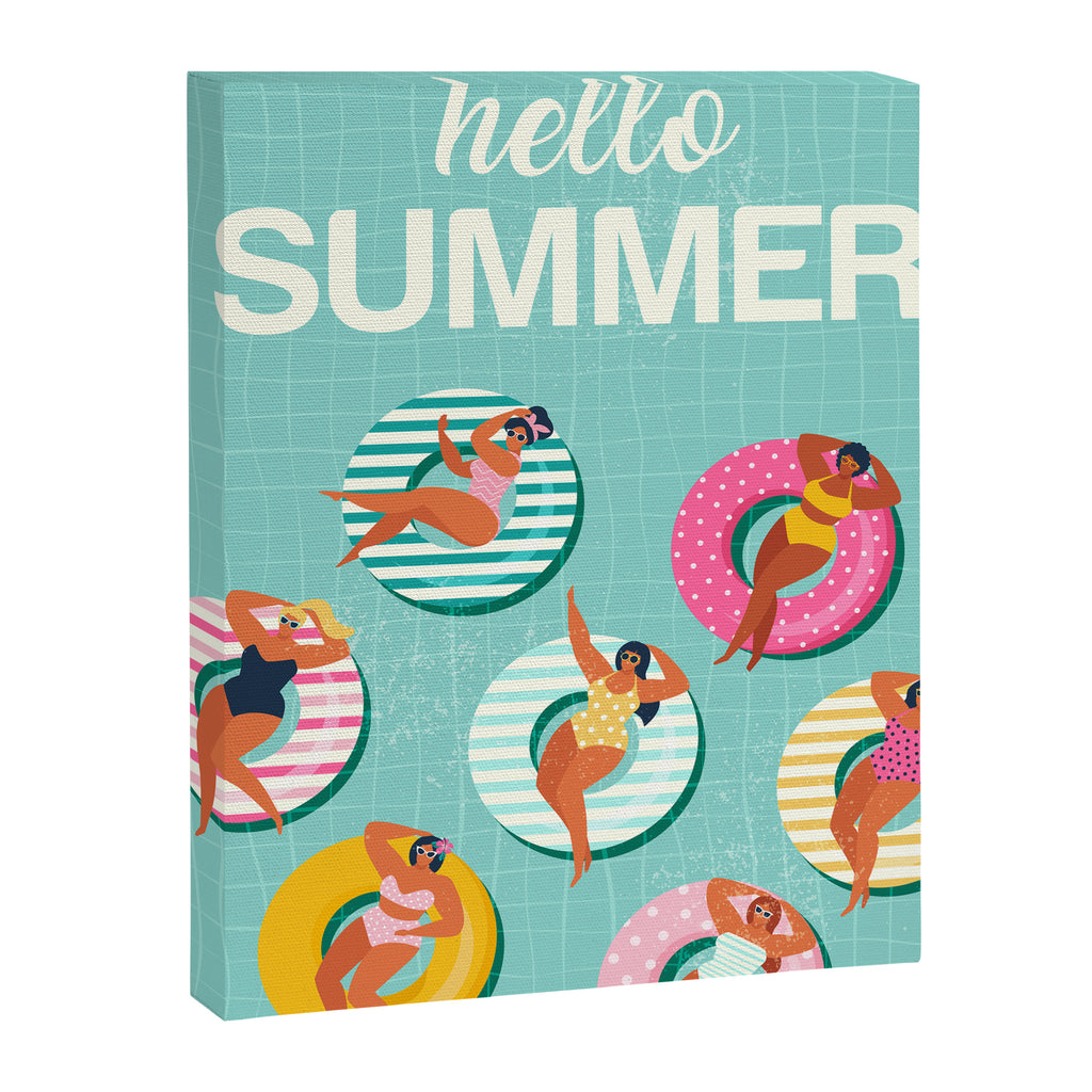 Summer gils on inflatable in swimming pool floats. Canvas Print Gallery Image 8