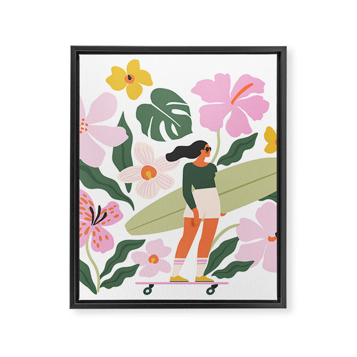 Surfing in garden Framed Canvas Print Gallery Image 1