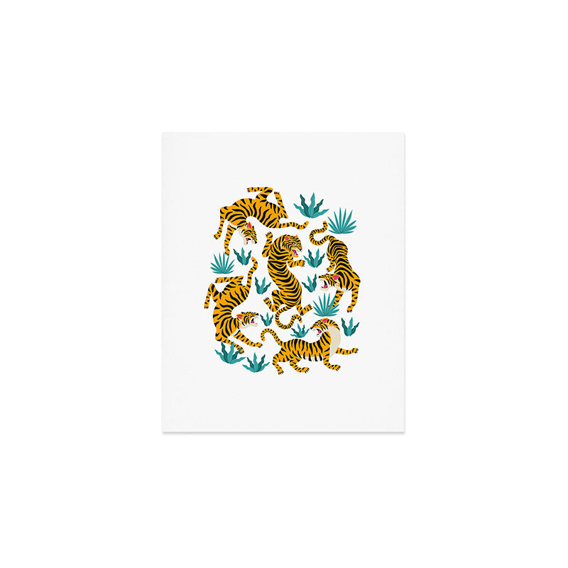 Tigers and tropical leaves. Art Print Gallery Image 1