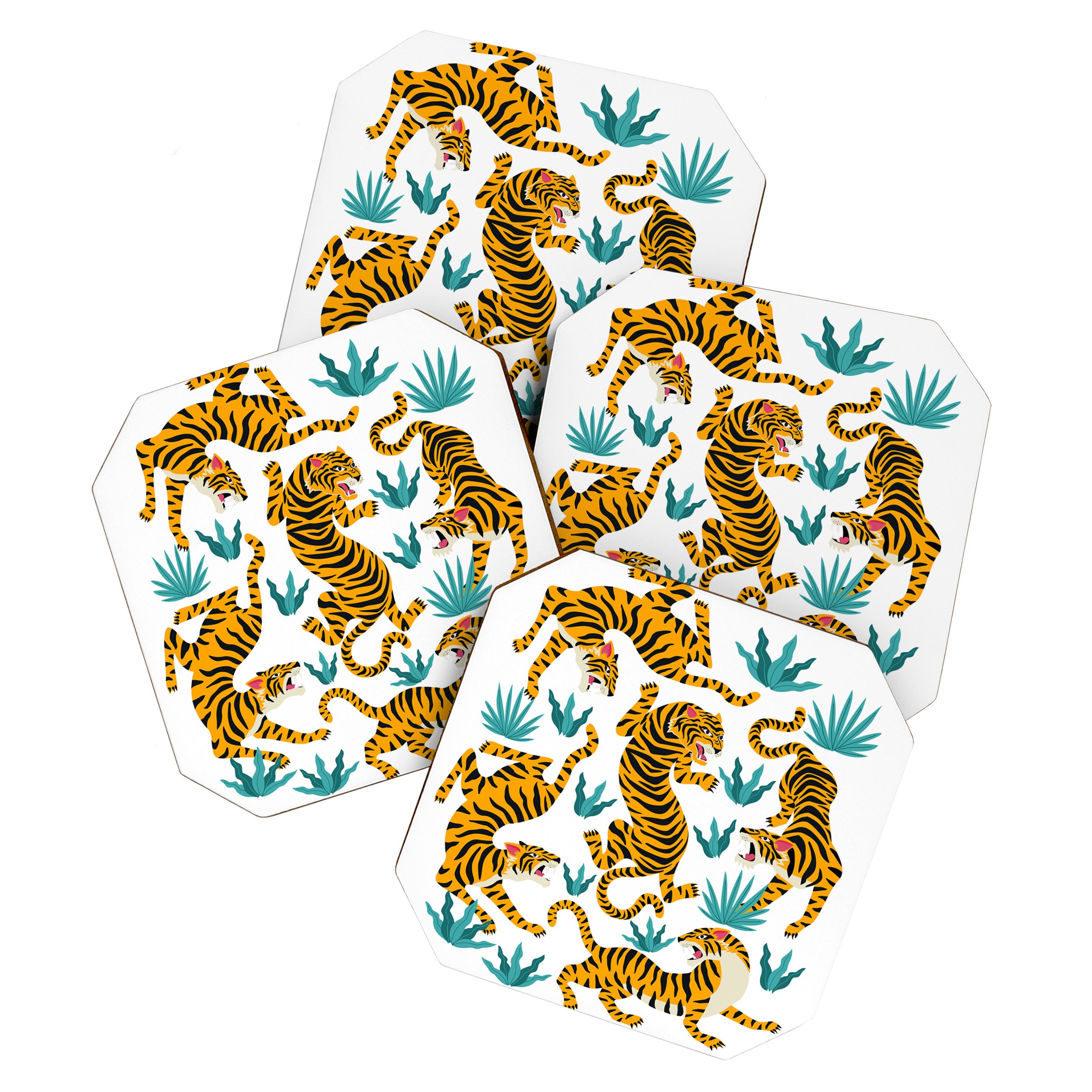 Tigers and tropical leaves. Coaster Gallery Image 1