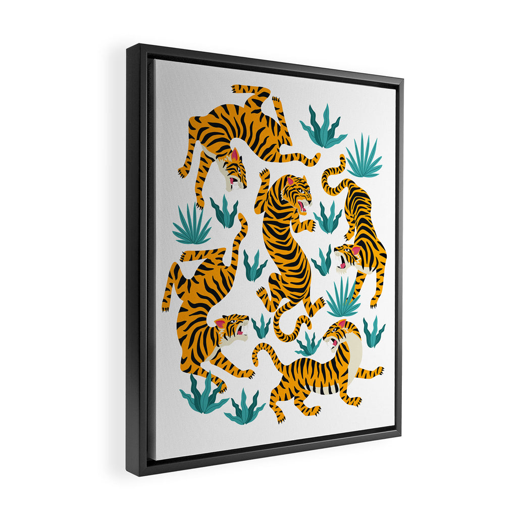 Tigers and tropical leaves. Framed Canvas Print Gallery Image 2