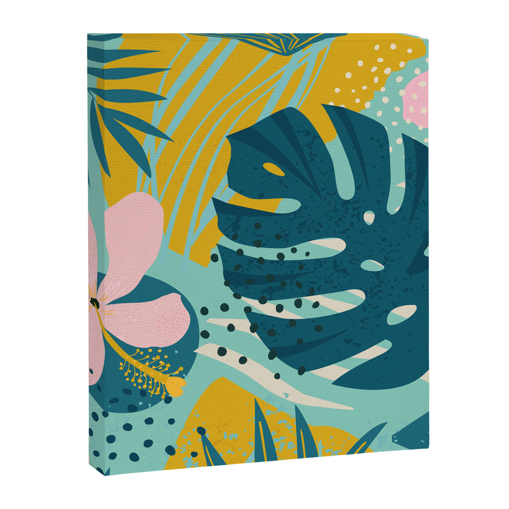 Tropical geometric flowers and plants on turquoise background Canvas Print Gallery Image 6