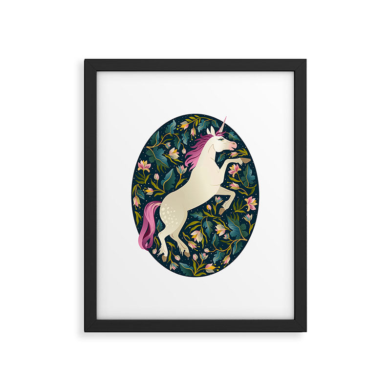 Unicorns on a dark background with a fairy forest Framed Art Print Gallery Image 6