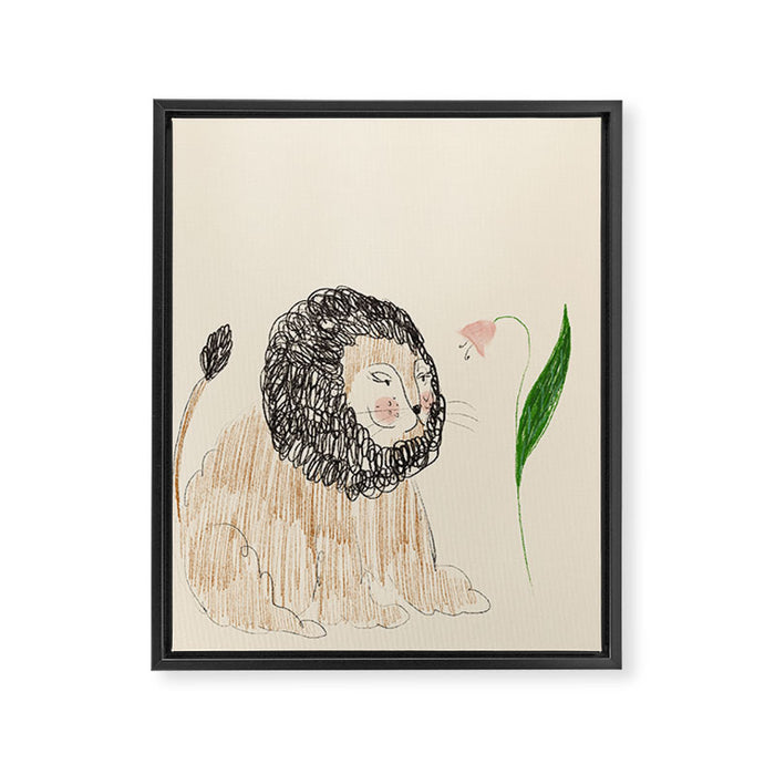 Lion with Flower Framed Canvas Print Gallery Image 1