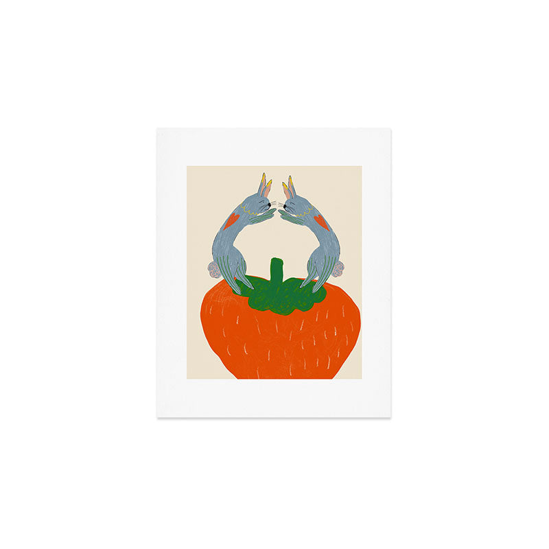 Rabbits & Strawberry Art Print Gallery Image 1