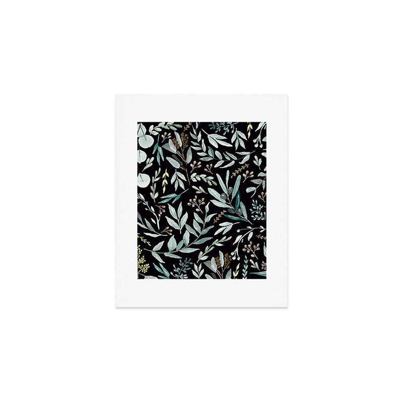 Black Eucalyptus Leaves Pattern Art Print Gallery Image 1