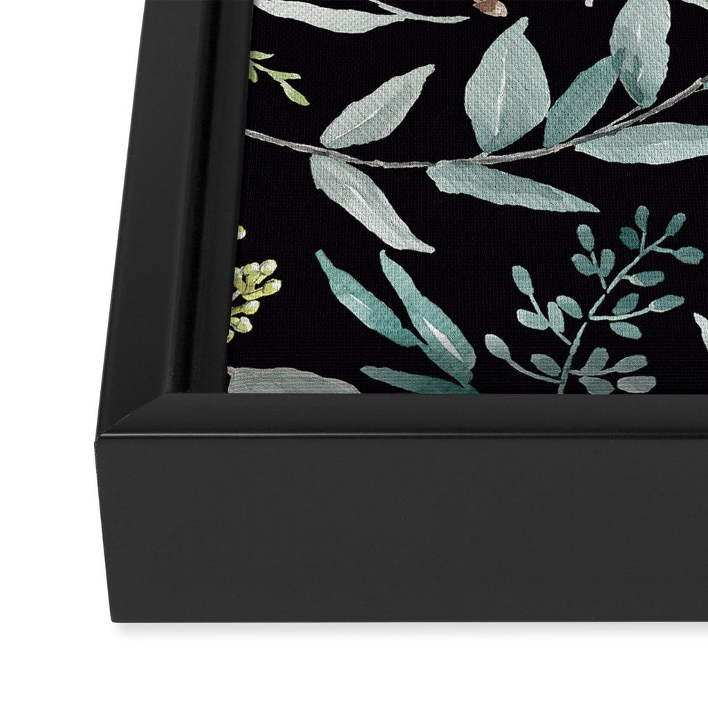 Black Eucalyptus Leaves Pattern Framed Canvas Print Gallery Image 3
