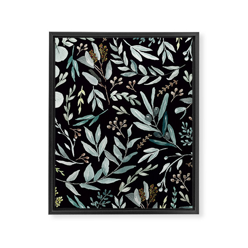 Black Eucalyptus Leaves Pattern Framed Canvas Print Gallery Image 8