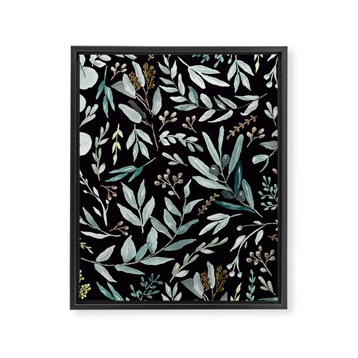 Black Eucalyptus Leaves Pattern Framed Canvas Print Gallery Image 1