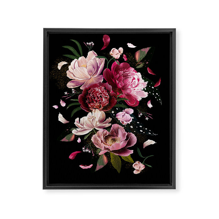Black Peonies Explosion Framed Canvas Print Gallery Image 1