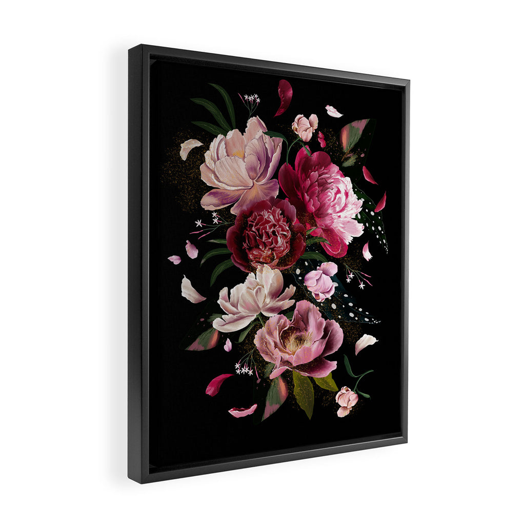 Black Peonies Explosion Framed Canvas Print Gallery Image 2
