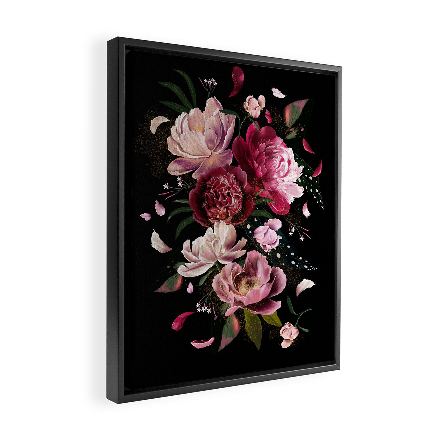 Black Peonies Explosion Framed Canvas Print Gallery Image 2