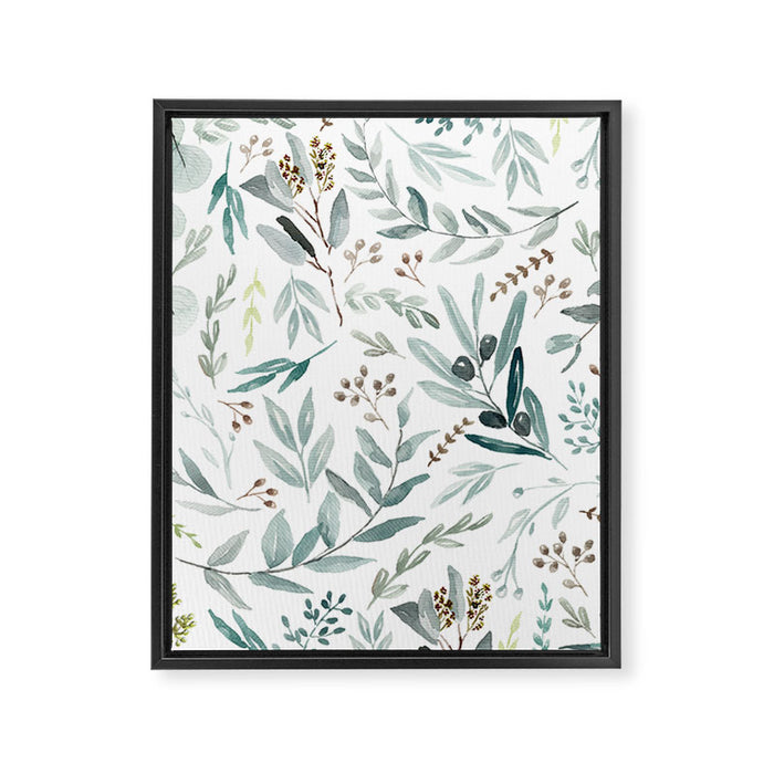 Botanical Eucalyptus Leaves Pattern Framed Canvas Print Gallery Image 1