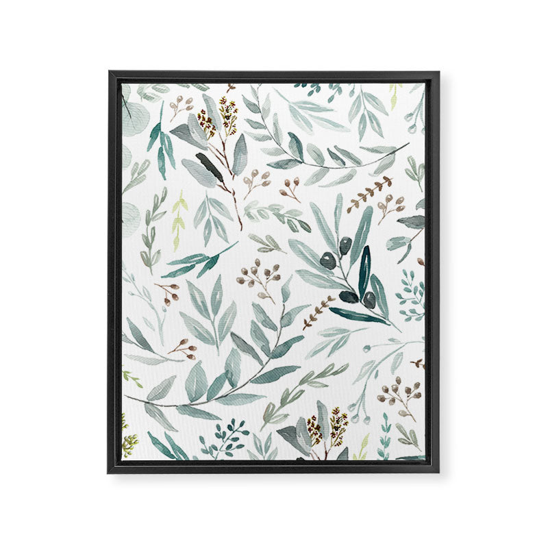 Botanical Eucalyptus Leaves Pattern Framed Canvas Print Gallery Image 8