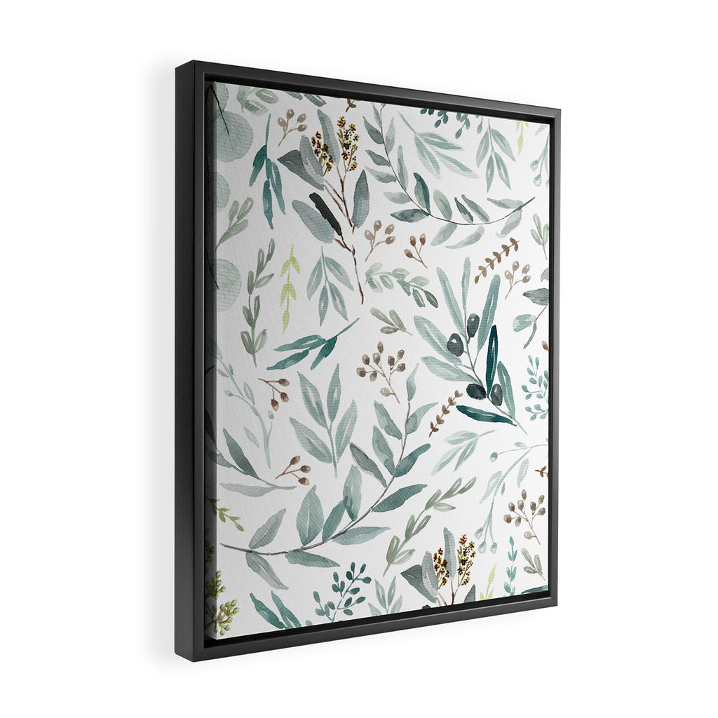 Botanical Eucalyptus Leaves Pattern Framed Canvas Print Gallery Image 2