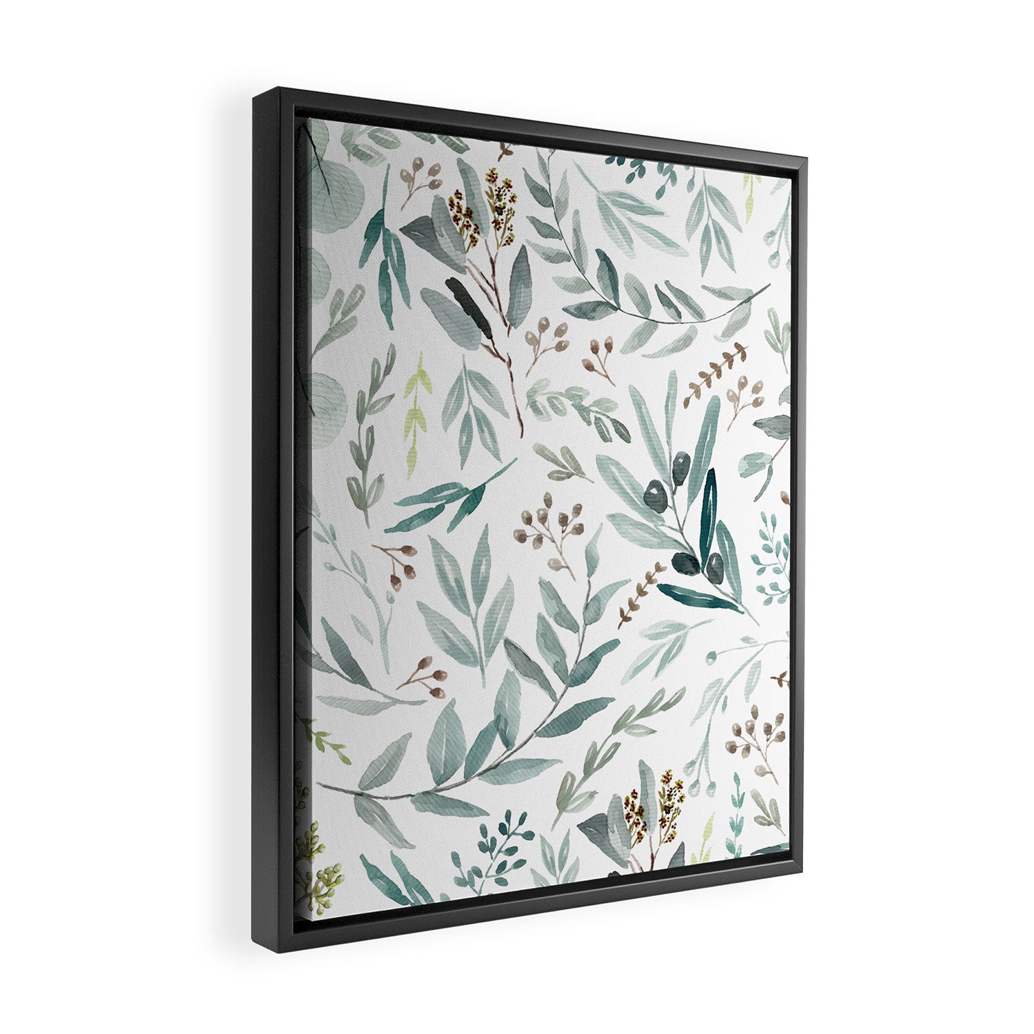 Botanical Eucalyptus Leaves Pattern Framed Canvas Print Gallery Image 2