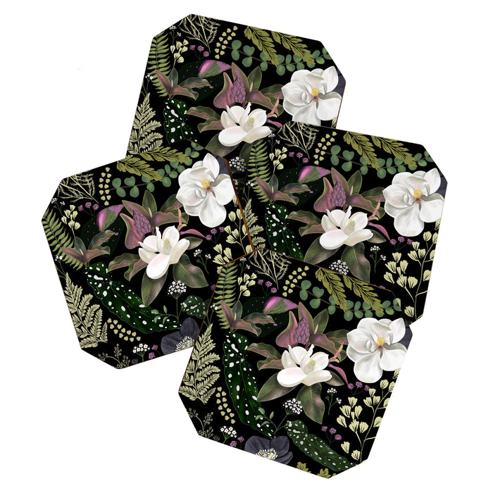 Dark Mystical Garden Botanical Pattern Coaster Gallery Image 1