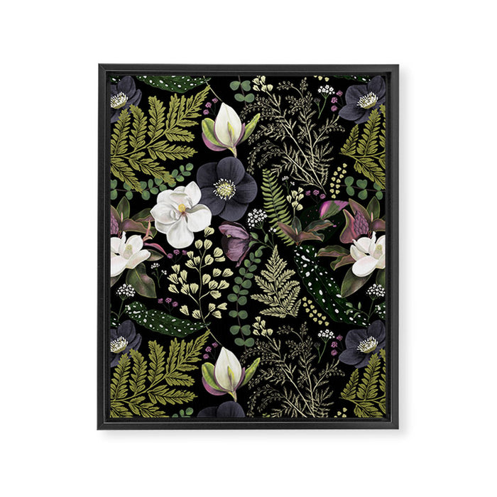 Dark Mystical Garden Botanical Pattern Framed Canvas Print Gallery Image 1