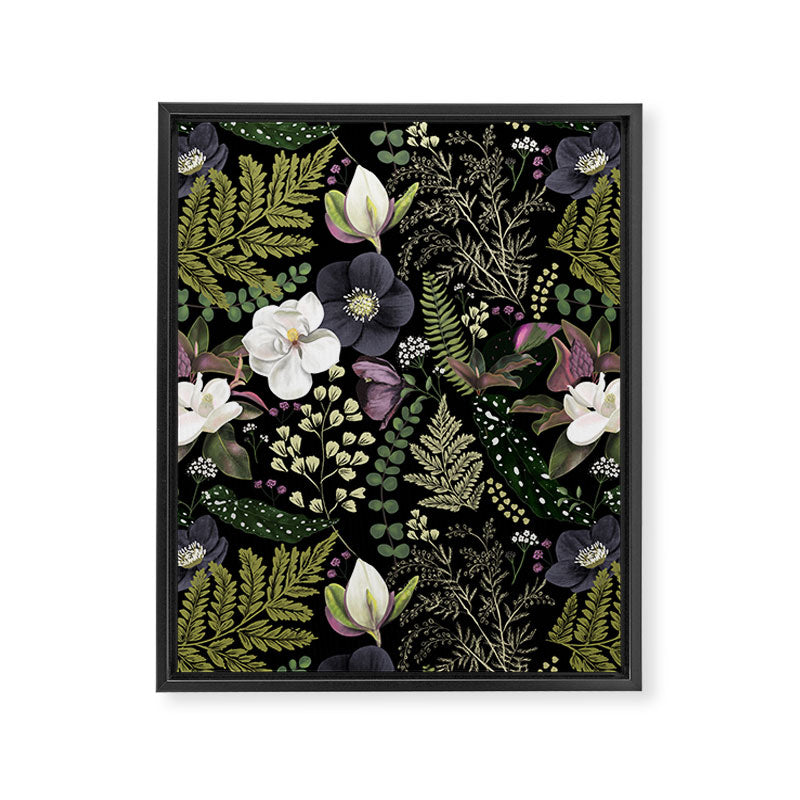 Dark Mystical Garden Botanical Pattern Framed Canvas Print Gallery Image 8
