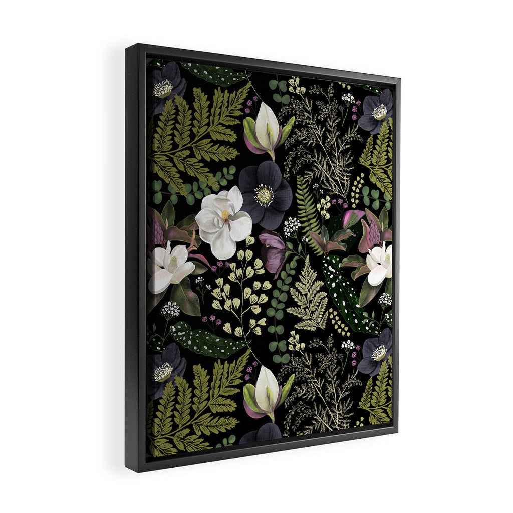 Dark Mystical Garden Botanical Pattern Framed Canvas Print Gallery Image 2