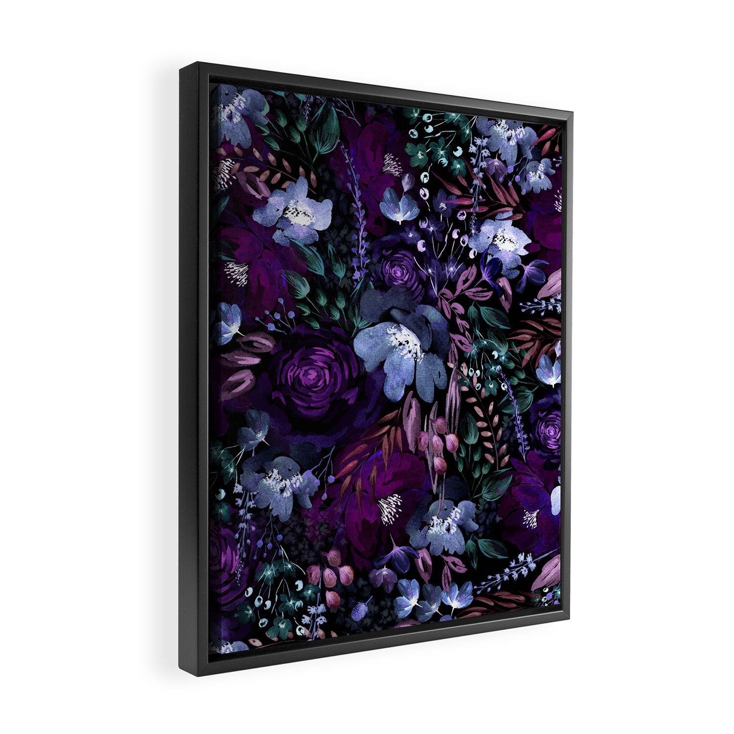 Deep Floral Chaos blue & violet Framed Canvas Print Gallery Image 2