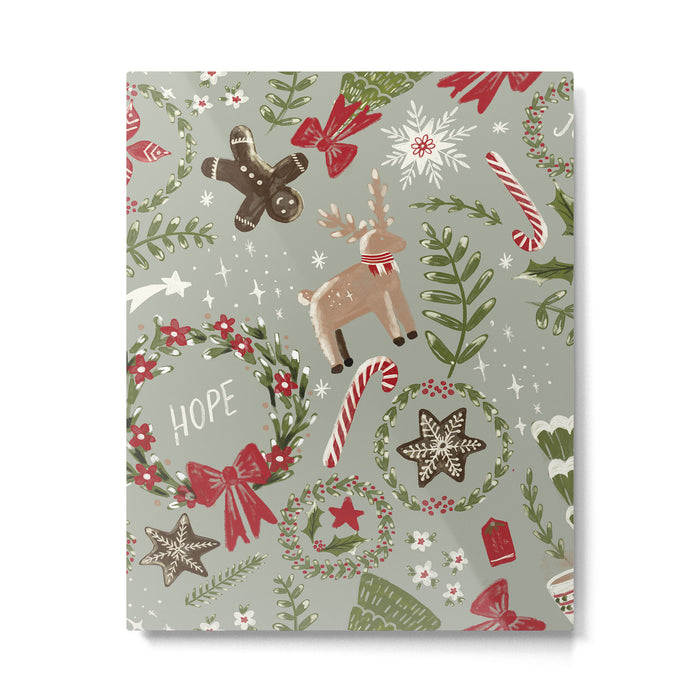 Magical Christmas - Sage Green Metal Print Gallery Image 1
