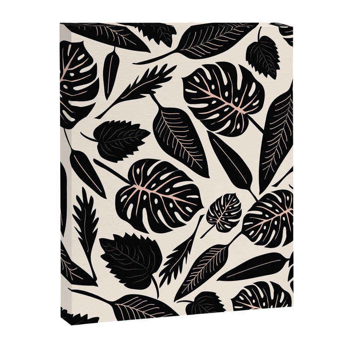 Monstera leaves Black and beige Canvas Print Gallery Image 1
