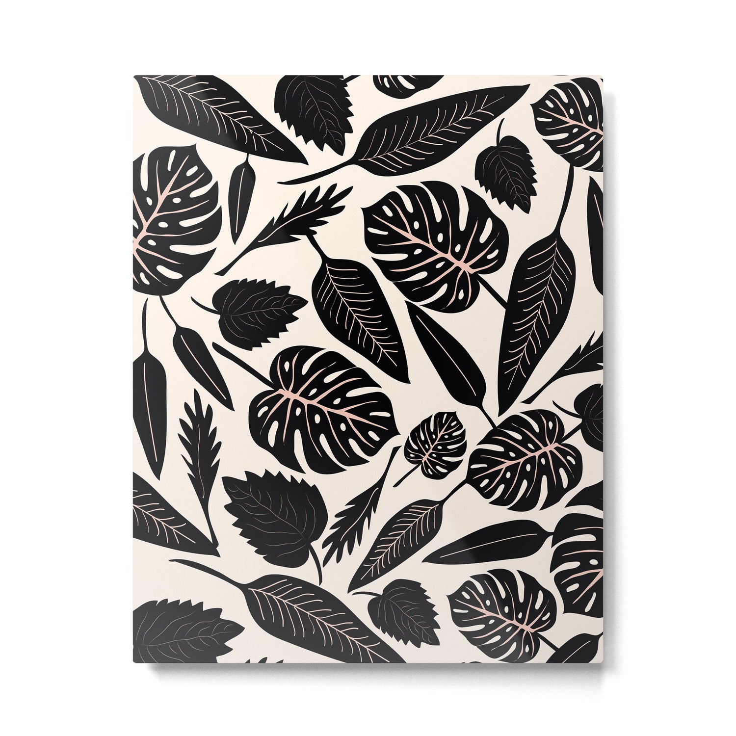Monstera leaves Black and beige Metal Print Gallery Image 6