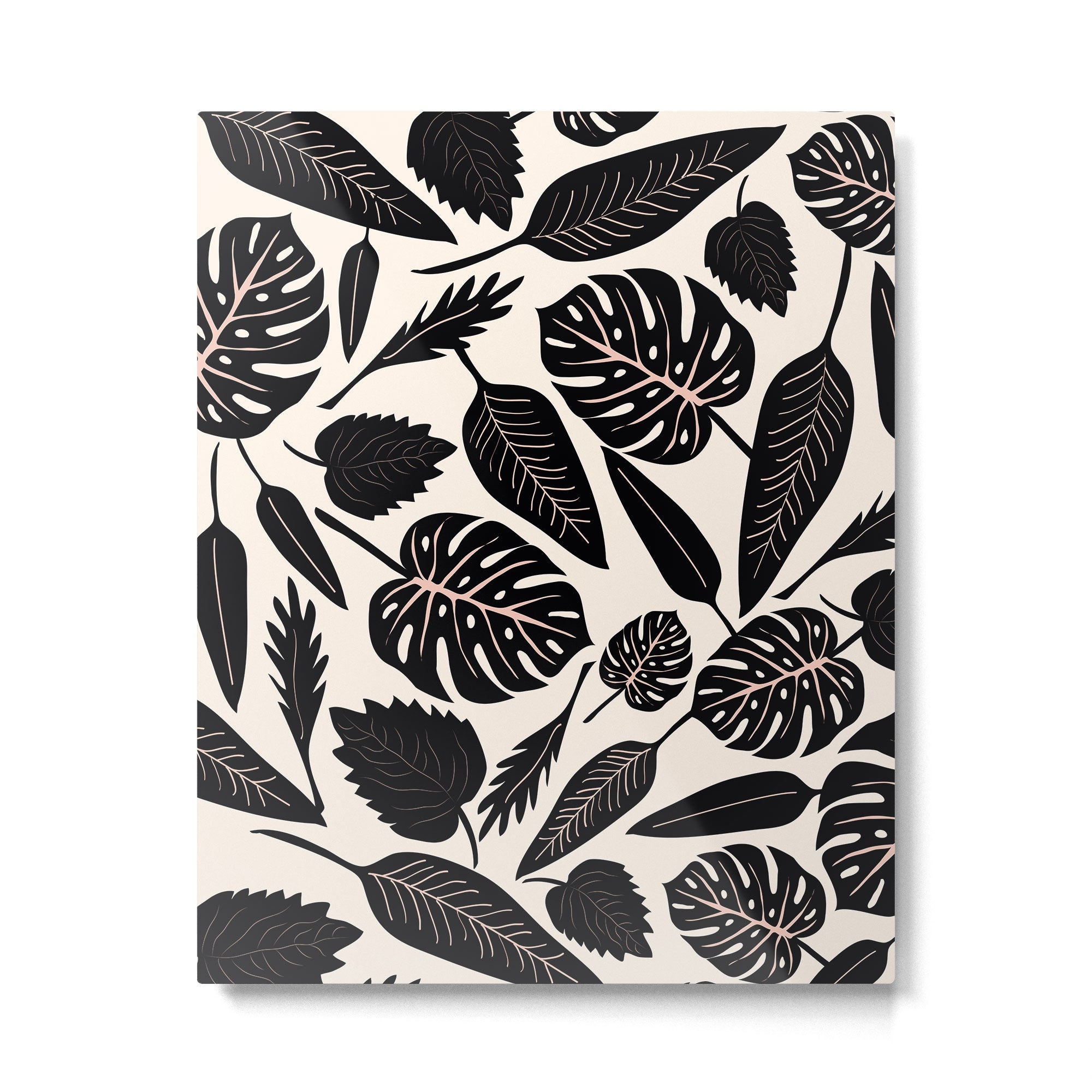 Monstera leaves Black and beige Metal Print Gallery Image 6