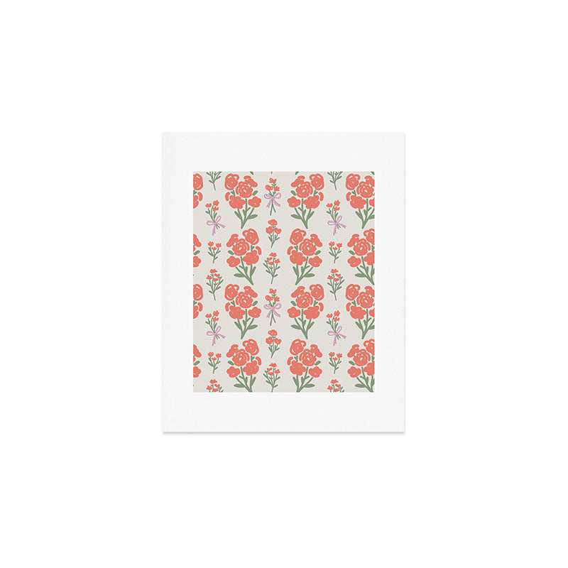 Preppy Grandmillennial Cute Red Flowers Art Print Gallery Image 1