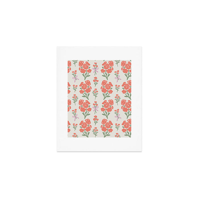 Preppy Grandmillennial Cute Red Flowers Art Print Gallery Image 1