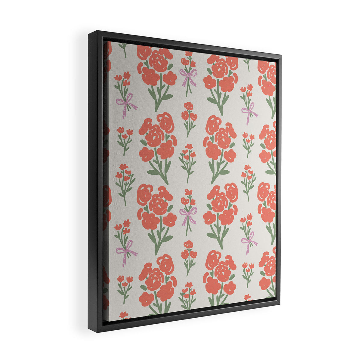 Preppy Grandmillennial Cute Red Flowers Framed Canvas Print Gallery Image 2