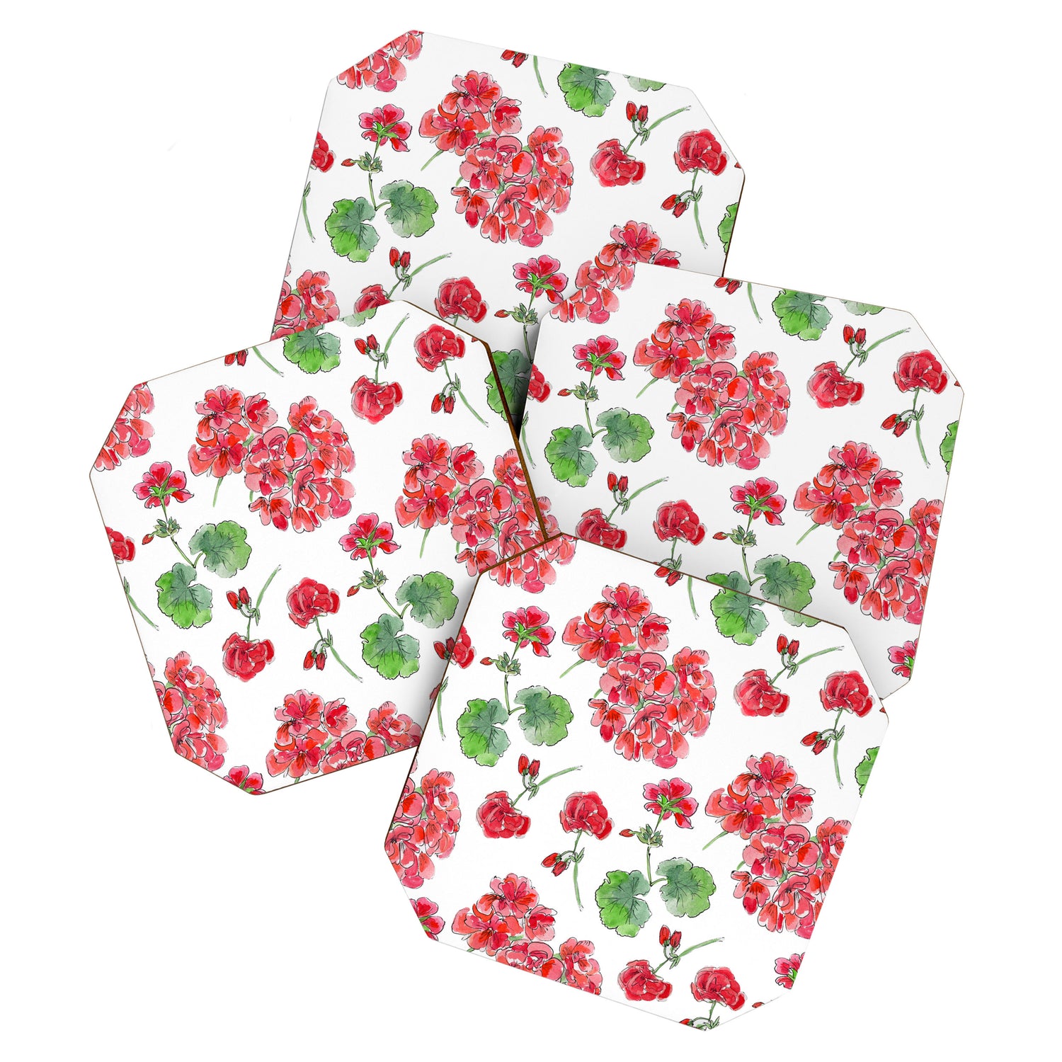 Red Geranium Pattern Coaster Gallery Image 1