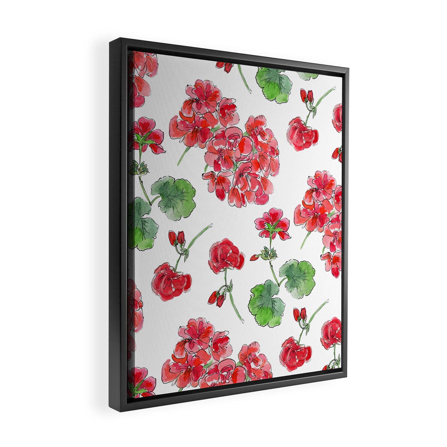 Red Geranium Pattern Framed Canvas Print Gallery Image 2