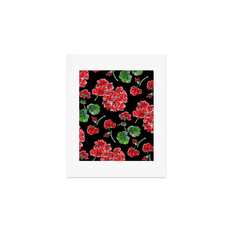 Red Geranium with black background Art Print Gallery Image 1