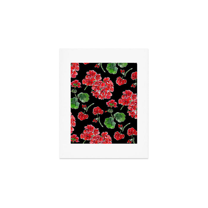 Red Geranium with black background Art Print Gallery Image 1