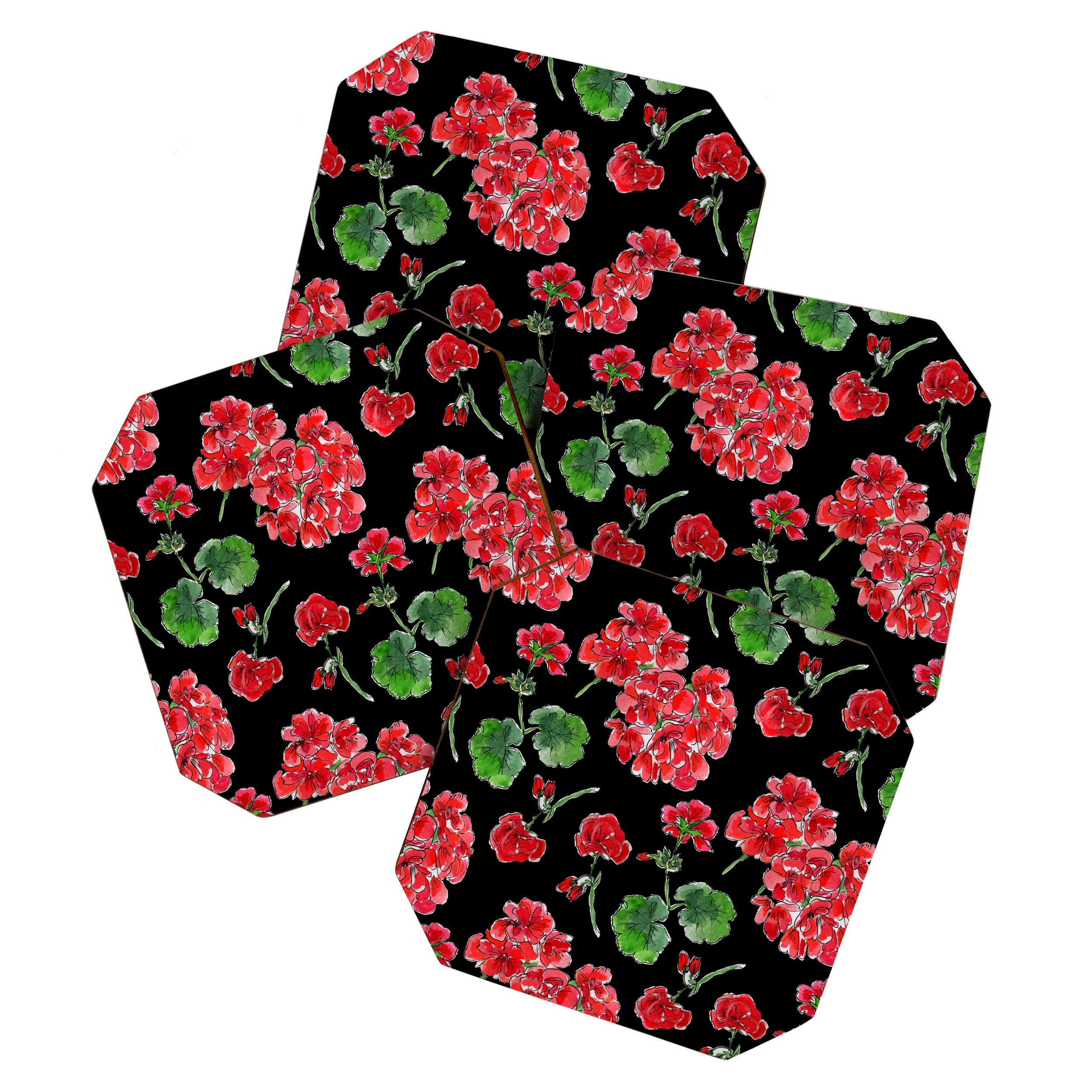 Red Geranium with black background Coaster Gallery Image 1
