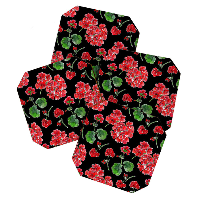 Red Geranium with black background Coaster Gallery Image 1