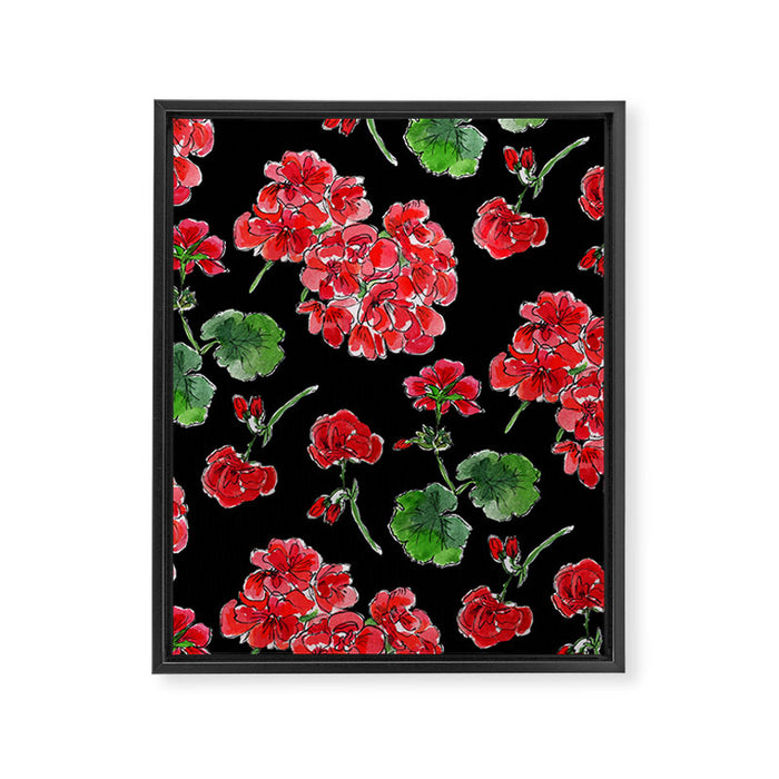 Red Geranium with black background Framed Canvas Print Gallery Image 1