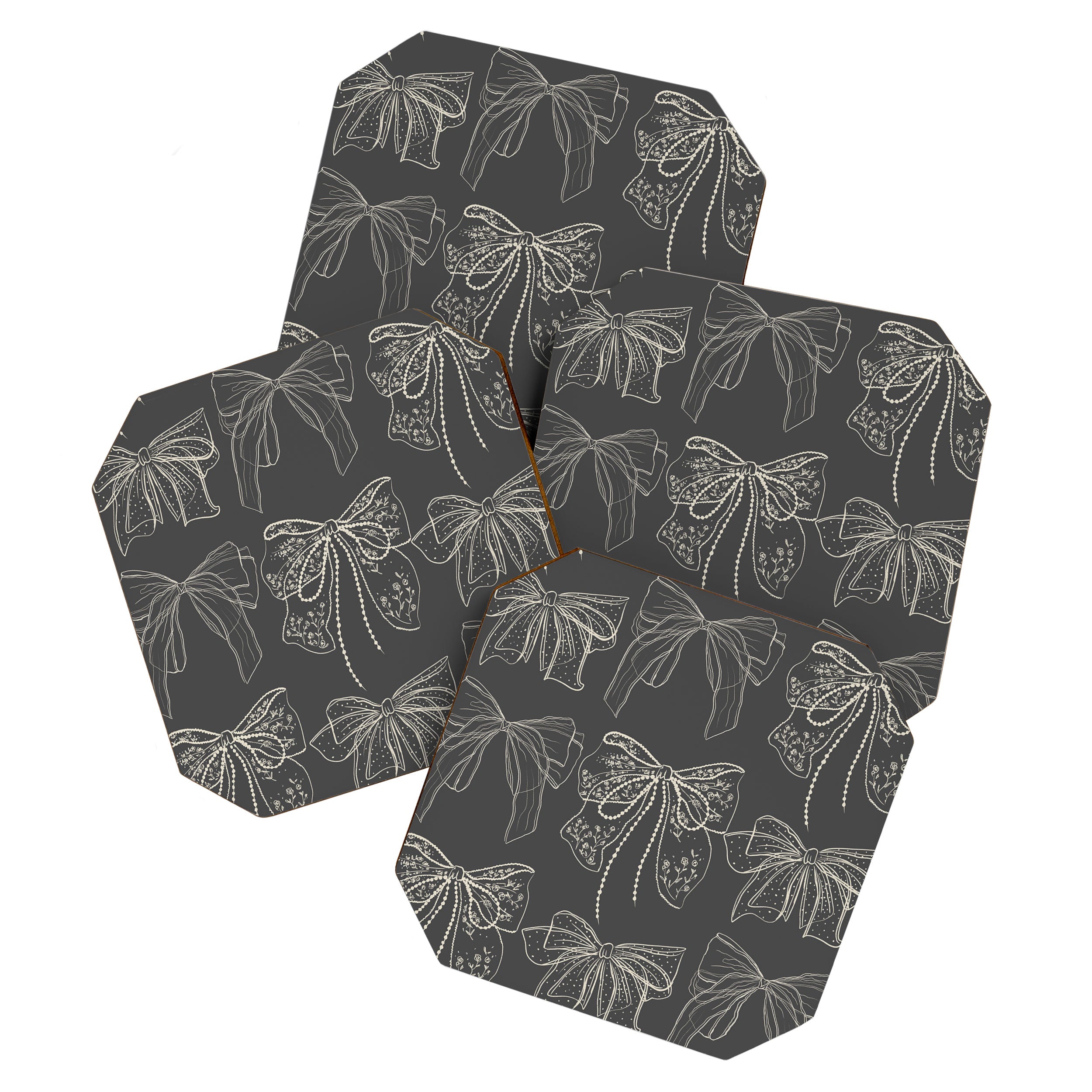 Romantic Bows Gray Pattern Coaster Gallery Image 1
